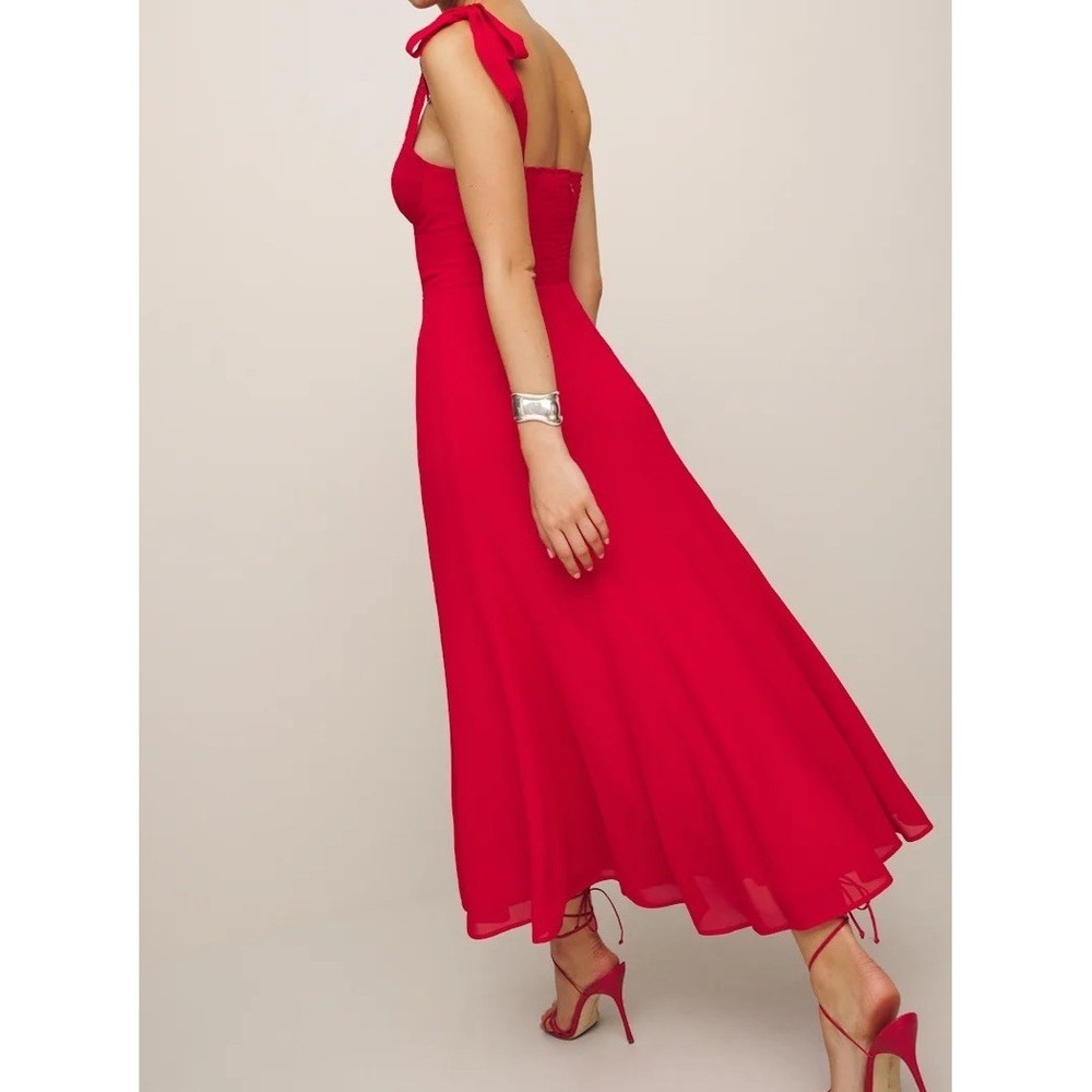 NWT Reformation Nadira Poinsettia Red Midi Dress 4P Sweetheart Bustier $278 - Picture 2 of 16